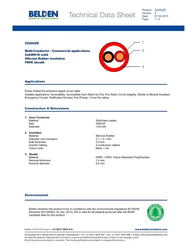 벨덴케이블 5220UZE BELDEN (Red 300m)